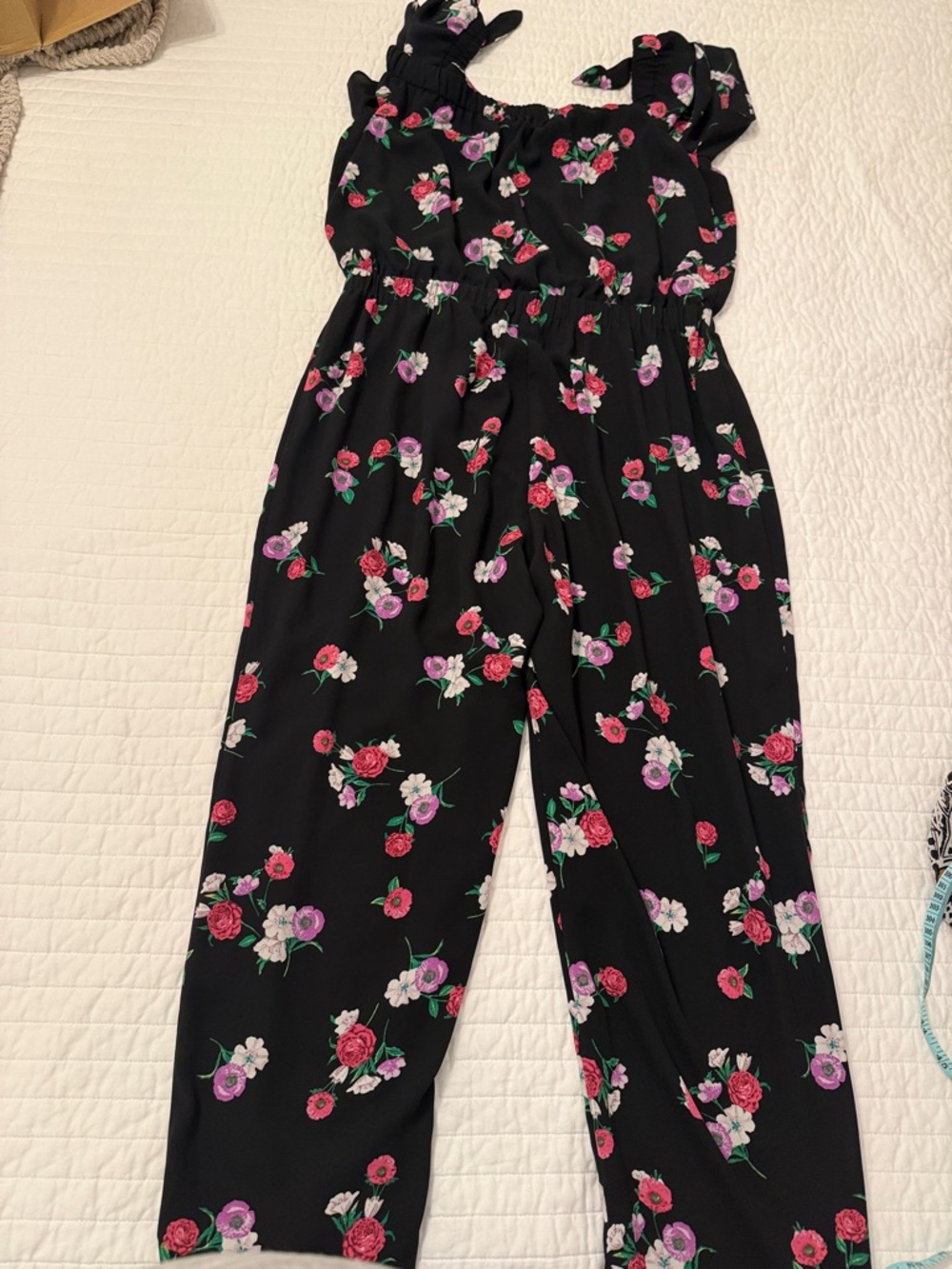 Express-Floral Black Smocked Jumpsuit - Women